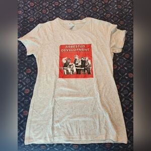 Light heather grey ladies fit tee, Arrested Development screen printed, Medium